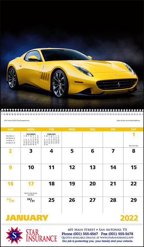 Exotic Sports Cars Spiral Bound Wall Calendar for 2022
